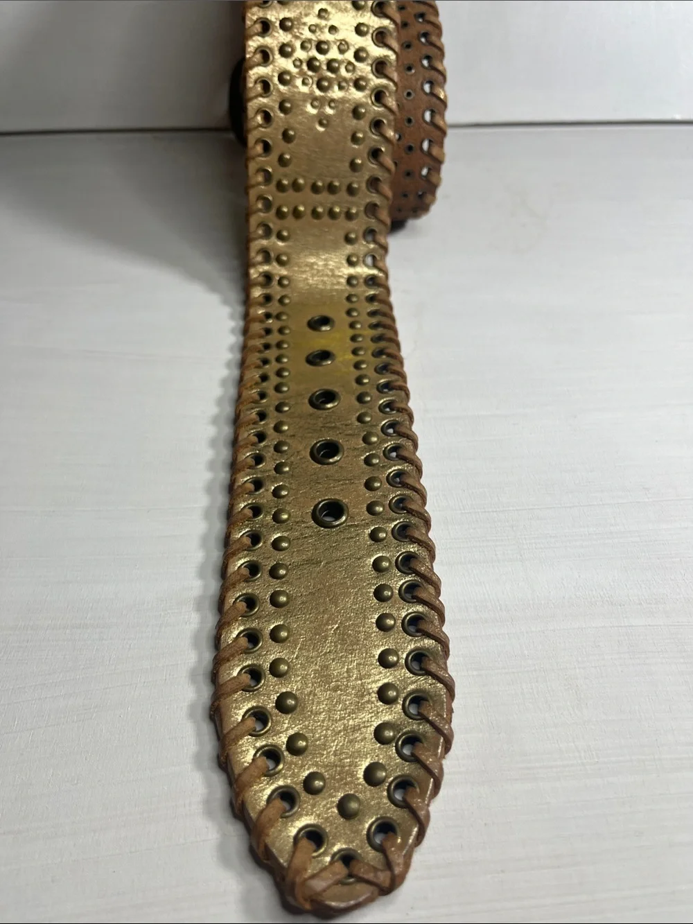Calvin Klein Gold Studded Leather Belt Sz Large